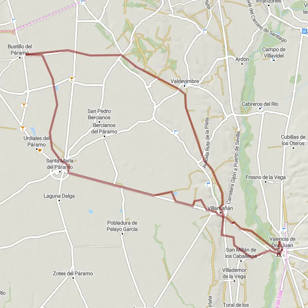 Map miniature of "Páramo Gravel Odyssey" cycling inspiration in Castilla y León, Spain. Generated by Tarmacs.app cycling route planner