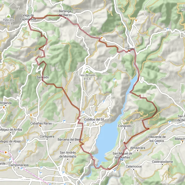 Map miniature of "Cobrana Loop" cycling inspiration in Castilla y León, Spain. Generated by Tarmacs.app cycling route planner