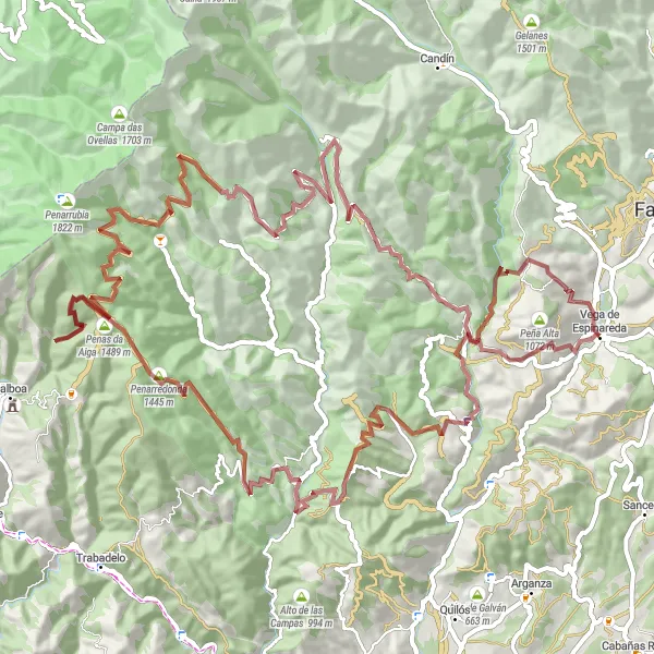 Miniatua del mapa de inspiración ciclista "Ruta de Grava de Vega de Espinareda a Teso de Anguilón" en Castilla y León, Spain. Generado por Tarmacs.app planificador de rutas ciclistas