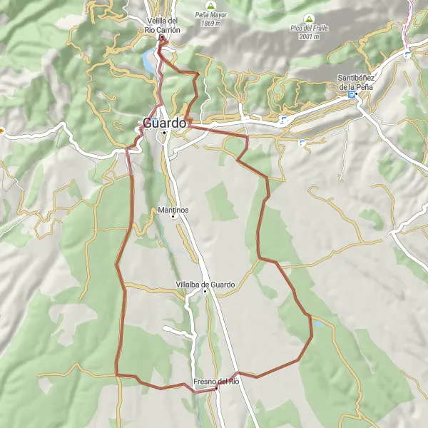 Miniatuurkaart van de fietsinspiratie "Avontuurlijke graveltocht naar Guardo" in Castilla y León, Spain. Gemaakt door de Tarmacs.app fietsrouteplanner