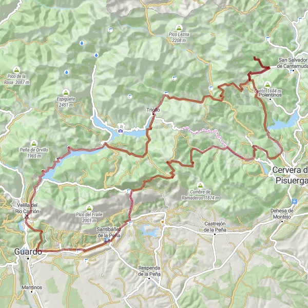 Map miniature of "Gravel Adventure in the Wilderness" cycling inspiration in Castilla y León, Spain. Generated by Tarmacs.app cycling route planner