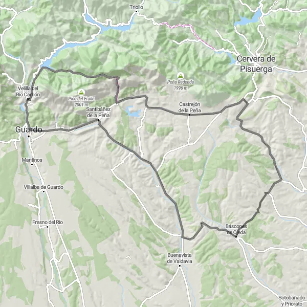 Map miniature of "Exploring the Valleys Road Cycling Route" cycling inspiration in Castilla y León, Spain. Generated by Tarmacs.app cycling route planner