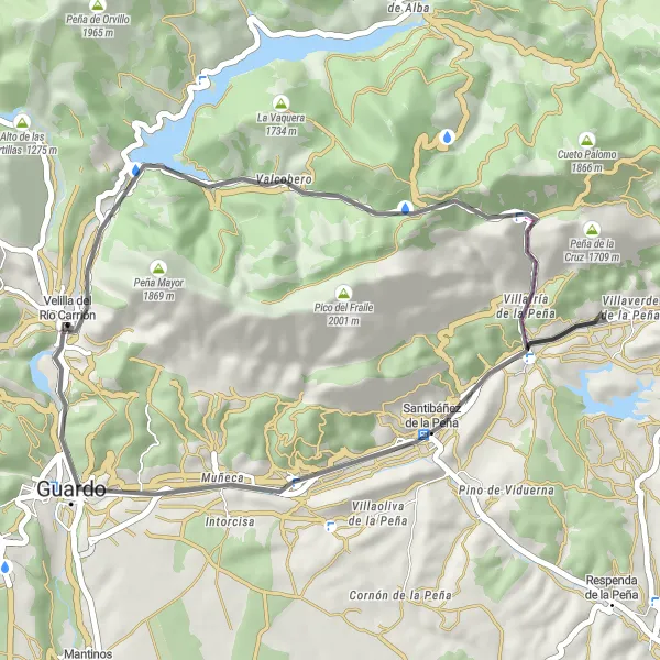 Map miniature of "Velilla del Río Carrión Loop" cycling inspiration in Castilla y León, Spain. Generated by Tarmacs.app cycling route planner