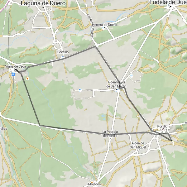 Miniatua del mapa de inspiración ciclista "Ruta de Ciclismo de Viana de Cega" en Castilla y León, Spain. Generado por Tarmacs.app planificador de rutas ciclistas