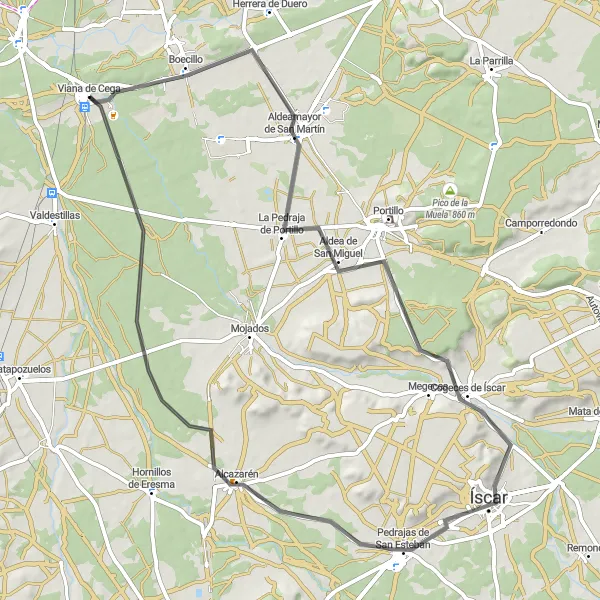 Miniatua del mapa de inspiración ciclista "Ruta Road Viana de Cega" en Castilla y León, Spain. Generado por Tarmacs.app planificador de rutas ciclistas