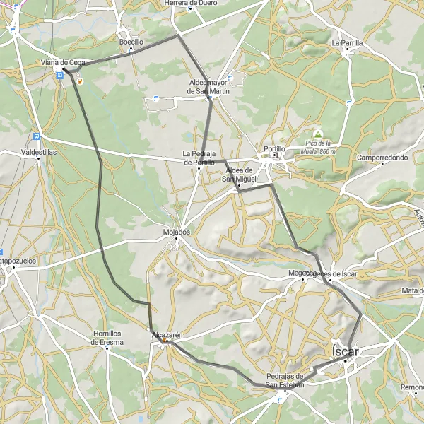 Miniatuurkaart van de fietsinspiratie "Rondje Viana de Cega - Wielrennen op de Weg" in Castilla y León, Spain. Gemaakt door de Tarmacs.app fietsrouteplanner