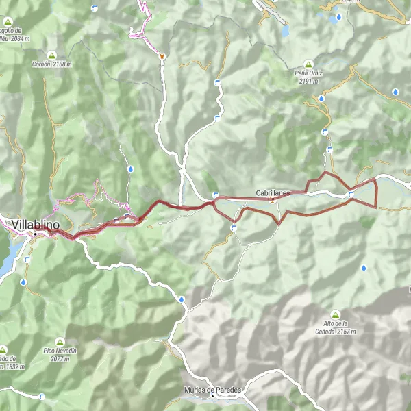 Miniatua del mapa de inspiración ciclista "Ruta de Grava: Villablino - Peña Requilán - Quintanilla de Babia - Cabrillanes" en Castilla y León, Spain. Generado por Tarmacs.app planificador de rutas ciclistas