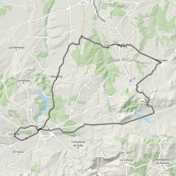 Miniatuurkaart van de fietsinspiratie "Rondrit vanuit Villacastín via Aldeavieja en Mingorría" in Castilla y León, Spain. Gemaakt door de Tarmacs.app fietsrouteplanner