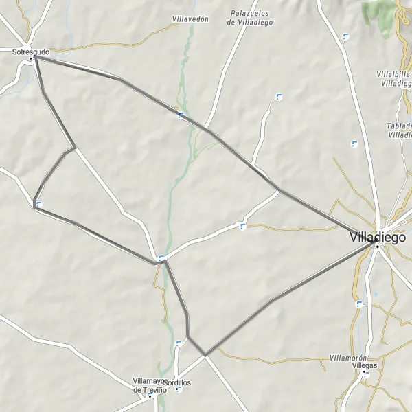 Miniatua del mapa de inspiración ciclista "Ruta Villadiego - Mirador de El Torrejón (Corta)" en Castilla y León, Spain. Generado por Tarmacs.app planificador de rutas ciclistas