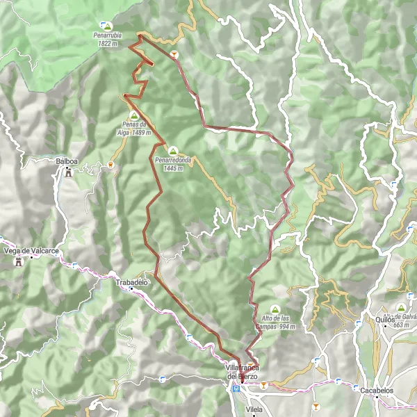 Miniatura mapy "Przygodowa wycieczka na rowerze po drogach gruntowych wokół Villafranca del Bierzo" - trasy rowerowej w Castilla y León, Spain. Wygenerowane przez planer tras rowerowych Tarmacs.app