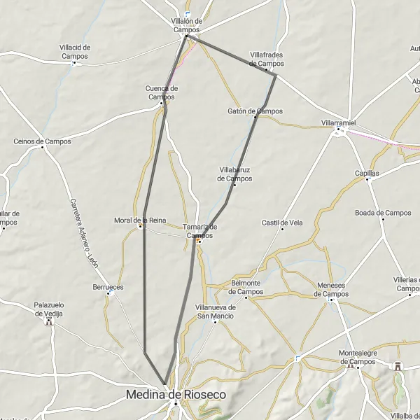 Miniatura mapy "Trasa szosowa - Tamariz de Campos" - trasy rowerowej w Castilla y León, Spain. Wygenerowane przez planer tras rowerowych Tarmacs.app