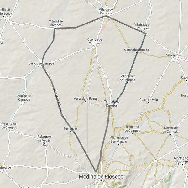 Map miniature of "Road Adventure through Picturesque Villages" cycling inspiration in Castilla y León, Spain. Generated by Tarmacs.app cycling route planner