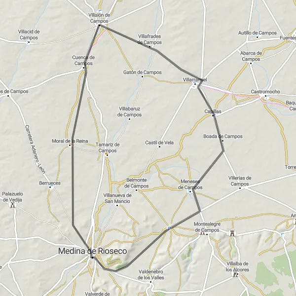 Map miniature of "Scenic Road Tour with Rural Charm" cycling inspiration in Castilla y León, Spain. Generated by Tarmacs.app cycling route planner