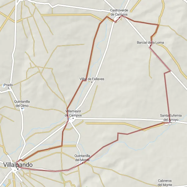 Map miniature of "Gravel Tour Around Villalpando" cycling inspiration in Castilla y León, Spain. Generated by Tarmacs.app cycling route planner