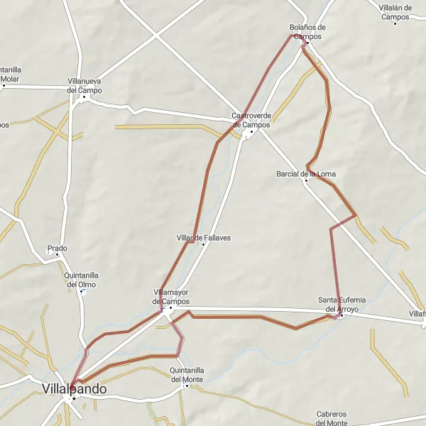 Map miniature of "The Charm of Villamayor de Campos" cycling inspiration in Castilla y León, Spain. Generated by Tarmacs.app cycling route planner