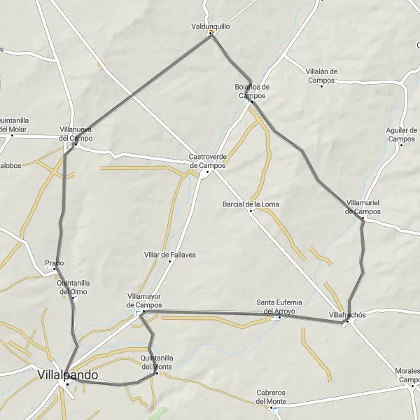 Map miniature of "The Villanueva del Campo Route" cycling inspiration in Castilla y León, Spain. Generated by Tarmacs.app cycling route planner