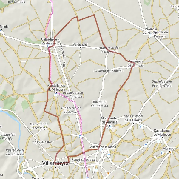 Miniatura mapy "Trasa rowerowa szutrowa Villamayor" - trasy rowerowej w Castilla y León, Spain. Wygenerowane przez planer tras rowerowych Tarmacs.app