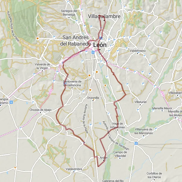 Map miniature of "The Isidoro Gravel Exploration" cycling inspiration in Castilla y León, Spain. Generated by Tarmacs.app cycling route planner