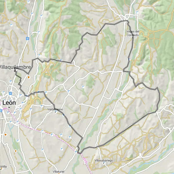 Map miniature of "Scenic Road Ride through Condado" cycling inspiration in Castilla y León, Spain. Generated by Tarmacs.app cycling route planner