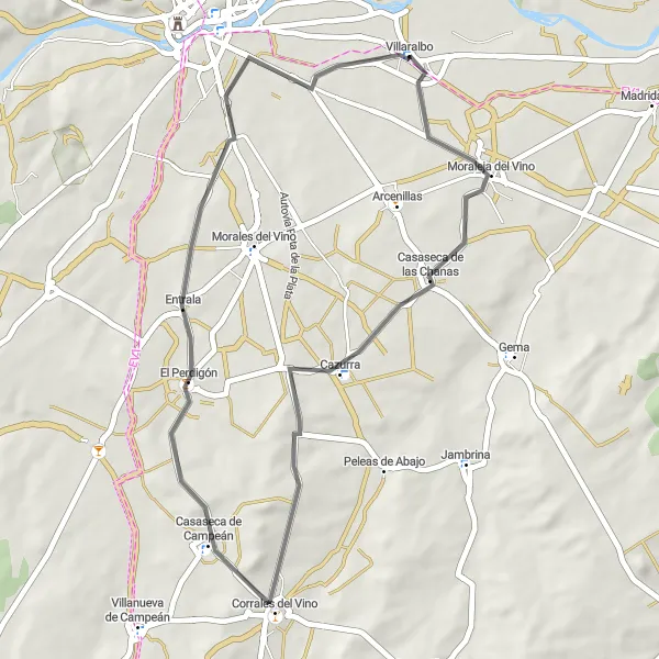 Map miniature of "Villaralbo to Casaseca de las Chanas" cycling inspiration in Castilla y León, Spain. Generated by Tarmacs.app cycling route planner