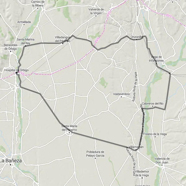 Miniatua del mapa de inspiración ciclista "Ruta hacia Urdiales del Páramo" en Castilla y León, Spain. Generado por Tarmacs.app planificador de rutas ciclistas