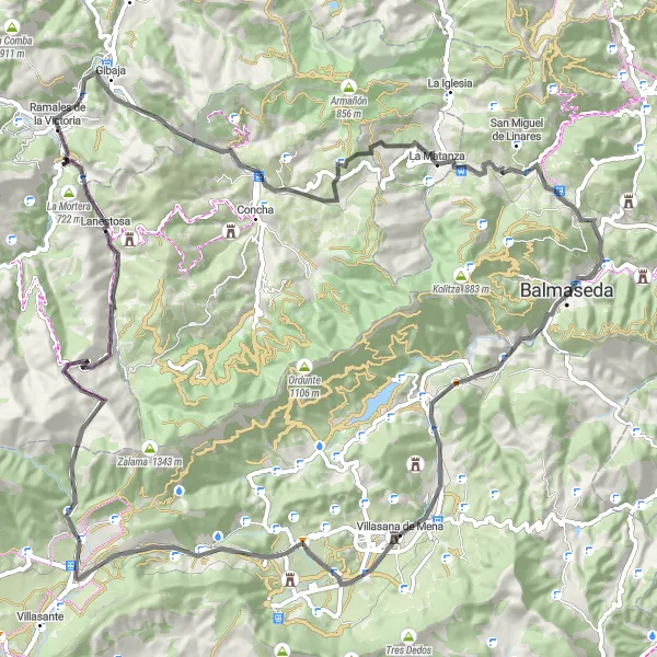 Miniatua del mapa de inspiración ciclista "Reto en Carretera por los Valles de Castilla y León" en Castilla y León, Spain. Generado por Tarmacs.app planificador de rutas ciclistas