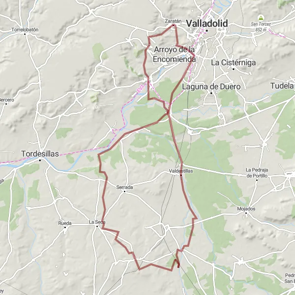 Miniatuurkaart van de fietsinspiratie "Rondrit met gravel fietsen startend bij Zaratán" in Castilla y León, Spain. Gemaakt door de Tarmacs.app fietsrouteplanner