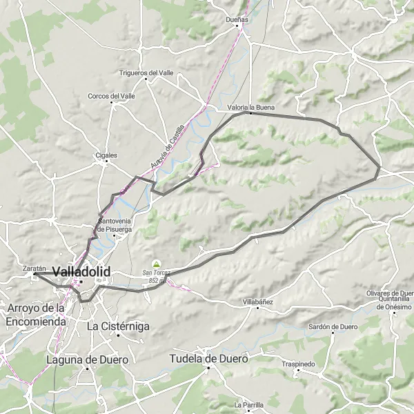 Miniatua del mapa de inspiración ciclista "Ruta Zaratán - Mirador del Mirlo" en Castilla y León, Spain. Generado por Tarmacs.app planificador de rutas ciclistas