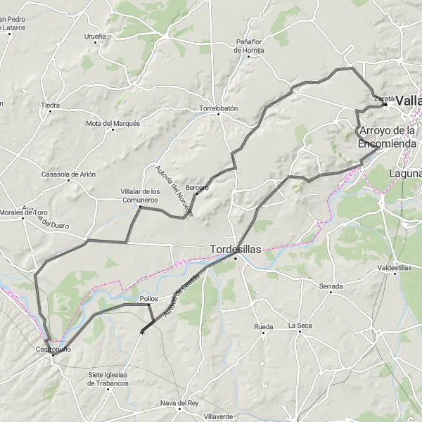 Miniatua del mapa de inspiración ciclista "Ruta Zaratán - Villanubla" en Castilla y León, Spain. Generado por Tarmacs.app planificador de rutas ciclistas