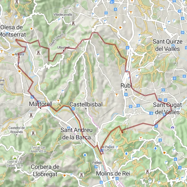 Map miniature of "Scenic Gravel Route in the Catalan Countryside" cycling inspiration in Cataluña, Spain. Generated by Tarmacs.app cycling route planner