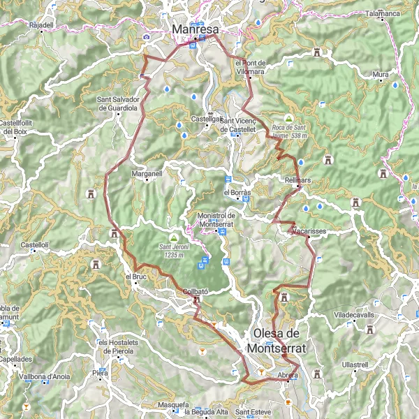 Map miniature of "Gravel Adventure through the Catalan Countryside" cycling inspiration in Cataluña, Spain. Generated by Tarmacs.app cycling route planner
