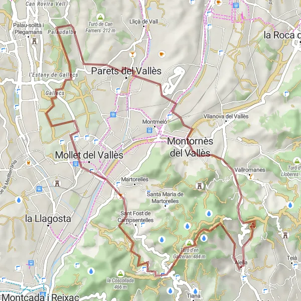 Miniatuurkaart van de fietsinspiratie "Grindweg rondje van Alella" in Cataluña, Spain. Gemaakt door de Tarmacs.app fietsrouteplanner