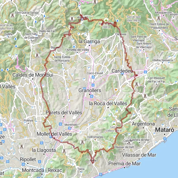 Map miniature of "Ultimate Gravel Challenge" cycling inspiration in Cataluña, Spain. Generated by Tarmacs.app cycling route planner