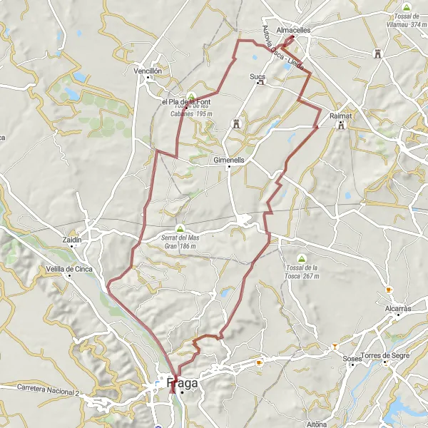 Karten-Miniaturansicht der Radinspiration "Graveltour um Fraga" in Cataluña, Spain. Erstellt vom Tarmacs.app-Routenplaner für Radtouren