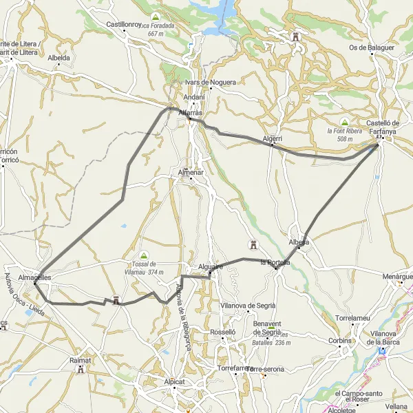 Miniatura mapy "Trasa do Tossal de la Saira i Llengua Eixuta" - trasy rowerowej w Cataluña, Spain. Wygenerowane przez planer tras rowerowych Tarmacs.app