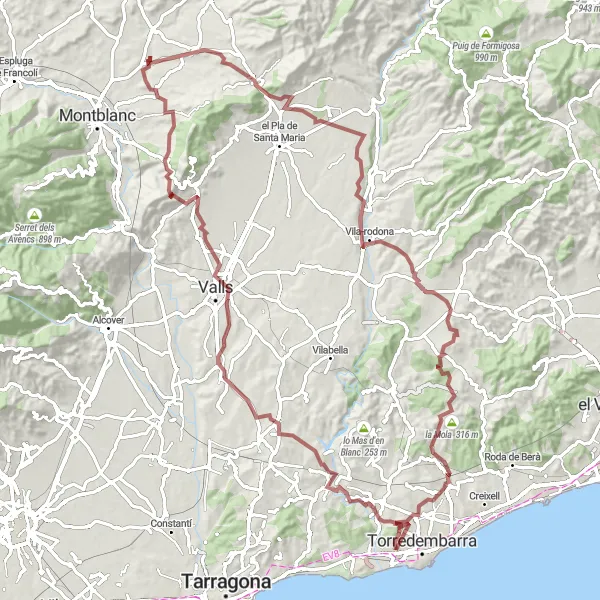 Miniaturekort af cykelinspirationen "Grusvejscykelrute til Tossal del Llanut" i Cataluña, Spain. Genereret af Tarmacs.app cykelruteplanlægger