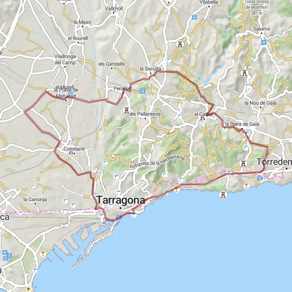 Miniaturekort af cykelinspirationen "Gruscykelrute til Fortí de Sant Jordi og Castell d'Altafulla" i Cataluña, Spain. Genereret af Tarmacs.app cykelruteplanlægger