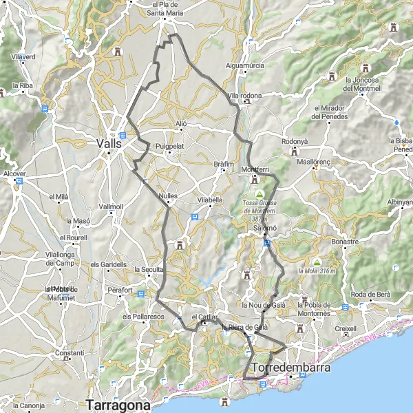 Miniature de la carte de l'inspiration cycliste "Exploration des terres catalanes" dans la Cataluña, Spain. Générée par le planificateur d'itinéraire cycliste Tarmacs.app