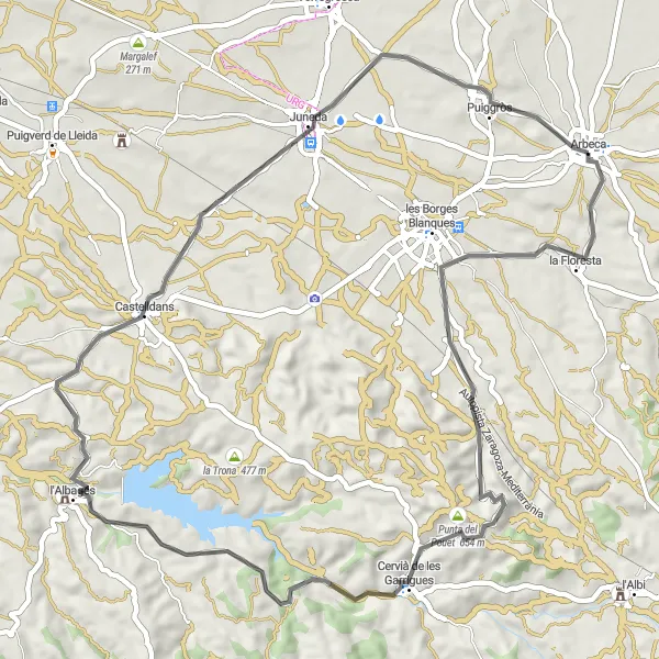 Miniatura della mappa di ispirazione al ciclismo "Corsa in bicicletta tra paesaggi mozzafiato" nella regione di Cataluña, Spain. Generata da Tarmacs.app, pianificatore di rotte ciclistiche