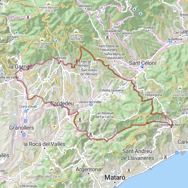 Miniatura mapy "Trasa Gravel Wyzwanie w okolicach Arenys de Munt" - trasy rowerowej w Cataluña, Spain. Wygenerowane przez planer tras rowerowych Tarmacs.app