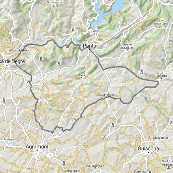 Karten-Miniaturansicht der Radinspiration "Rundtour um Artesa de Segre" in Cataluña, Spain. Erstellt vom Tarmacs.app-Routenplaner für Radtouren