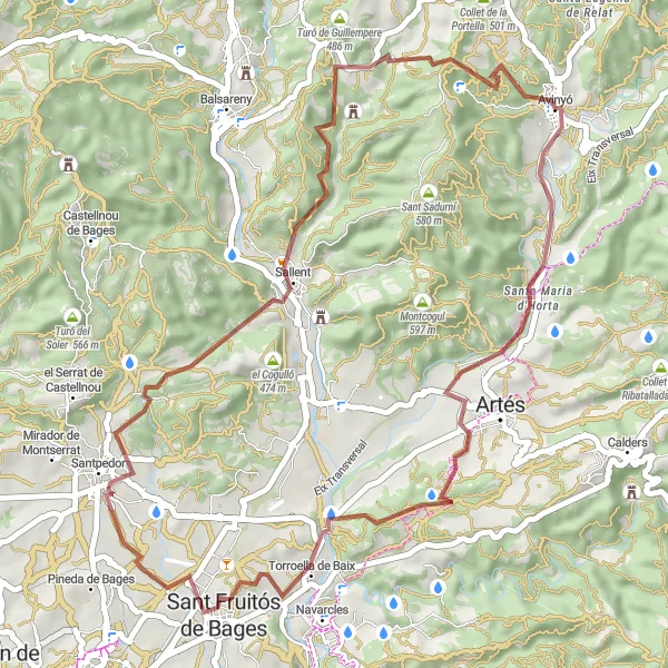 Map miniature of "Avinyó Gravel Route" cycling inspiration in Cataluña, Spain. Generated by Tarmacs.app cycling route planner