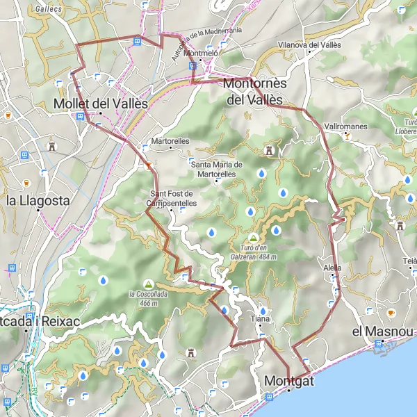 Miniature de la carte de l'inspiration cycliste "Aventure pittoresque dans les terres catalanes" dans la Cataluña, Spain. Générée par le planificateur d'itinéraire cycliste Tarmacs.app