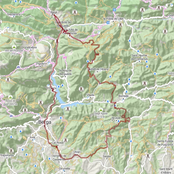 Miniatura della mappa di ispirazione al ciclismo "Avventura off-road tra le montagne" nella regione di Cataluña, Spain. Generata da Tarmacs.app, pianificatore di rotte ciclistiche