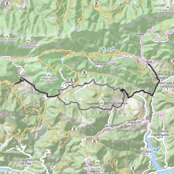 Miniatuurkaart van de fietsinspiratie "Vallcebre Scenic Road Bike Tour" in Cataluña, Spain. Gemaakt door de Tarmacs.app fietsrouteplanner