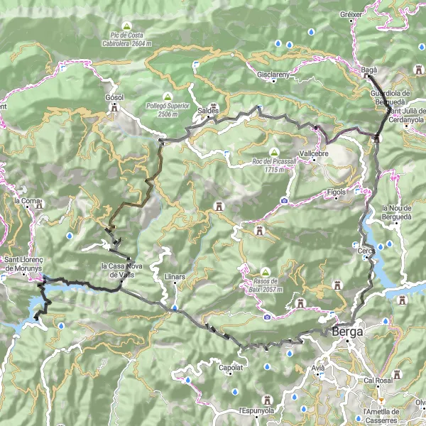 Miniatuurkaart van de fietsinspiratie "Wegroute door Cataluña" in Cataluña, Spain. Gemaakt door de Tarmacs.app fietsrouteplanner