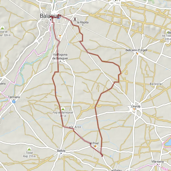 Map miniature of "Discovering Gravel Routes" cycling inspiration in Cataluña, Spain. Generated by Tarmacs.app cycling route planner