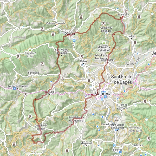 Map miniature of "Guardiola Gravel Loop" cycling inspiration in Cataluña, Spain. Generated by Tarmacs.app cycling route planner