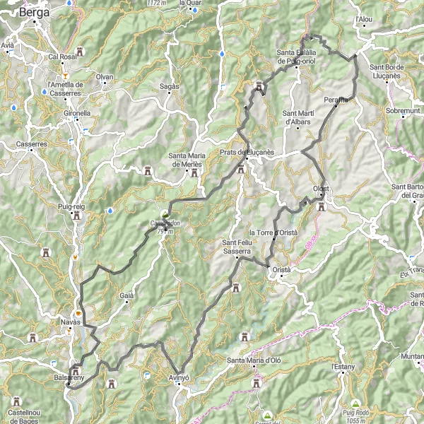 Miniature de la carte de l'inspiration cycliste "Route du Castell de Balsareny" dans la Cataluña, Spain. Générée par le planificateur d'itinéraire cycliste Tarmacs.app