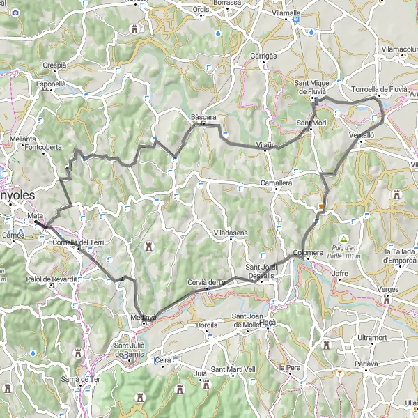 Miniaturní mapa "Challenging Road Circuit through Ter" inspirace pro cyklisty v oblasti Cataluña, Spain. Vytvořeno pomocí plánovače tras Tarmacs.app